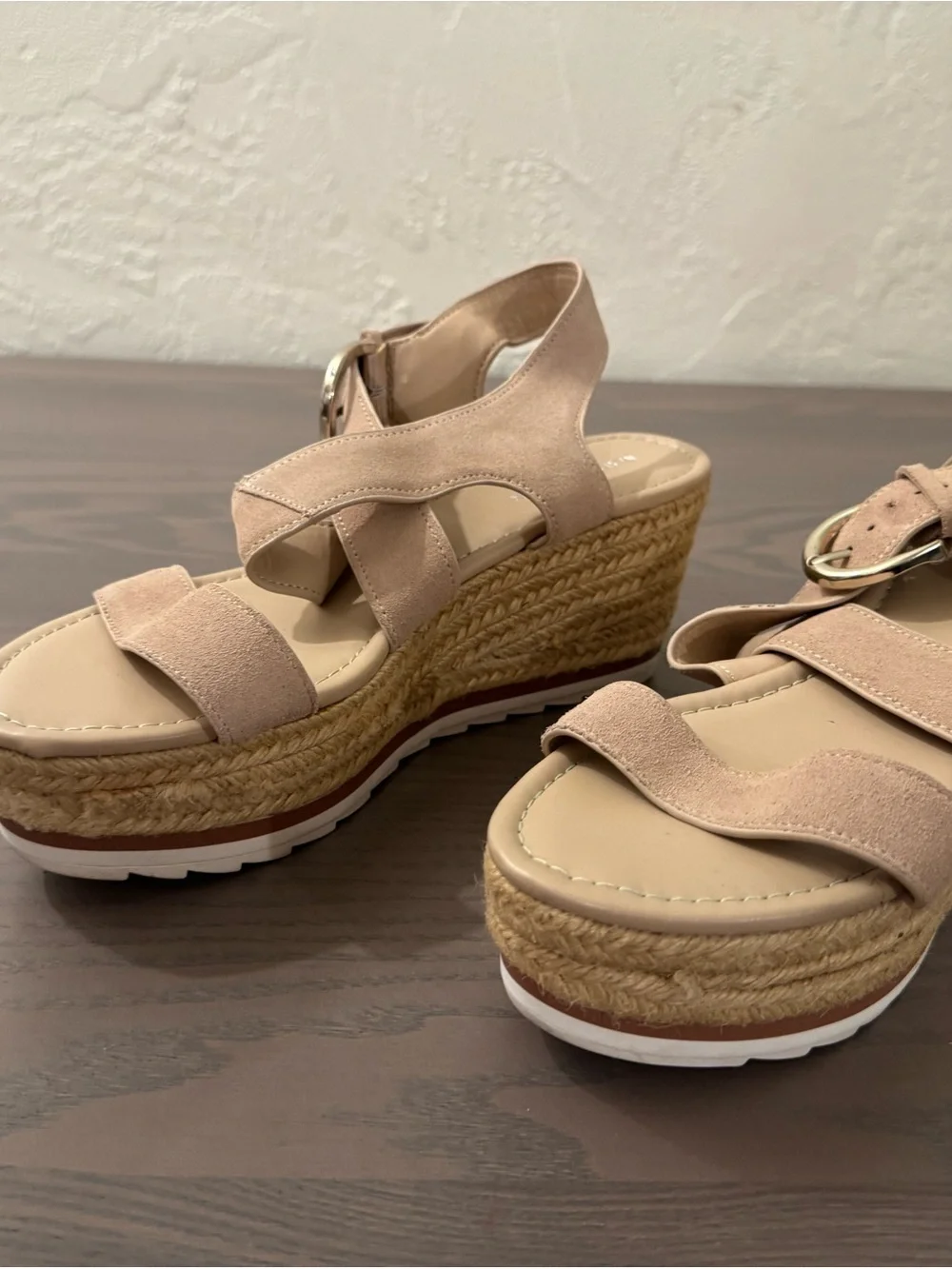Womens Beige Espadrille Wedge Sandals - Neutral Casual